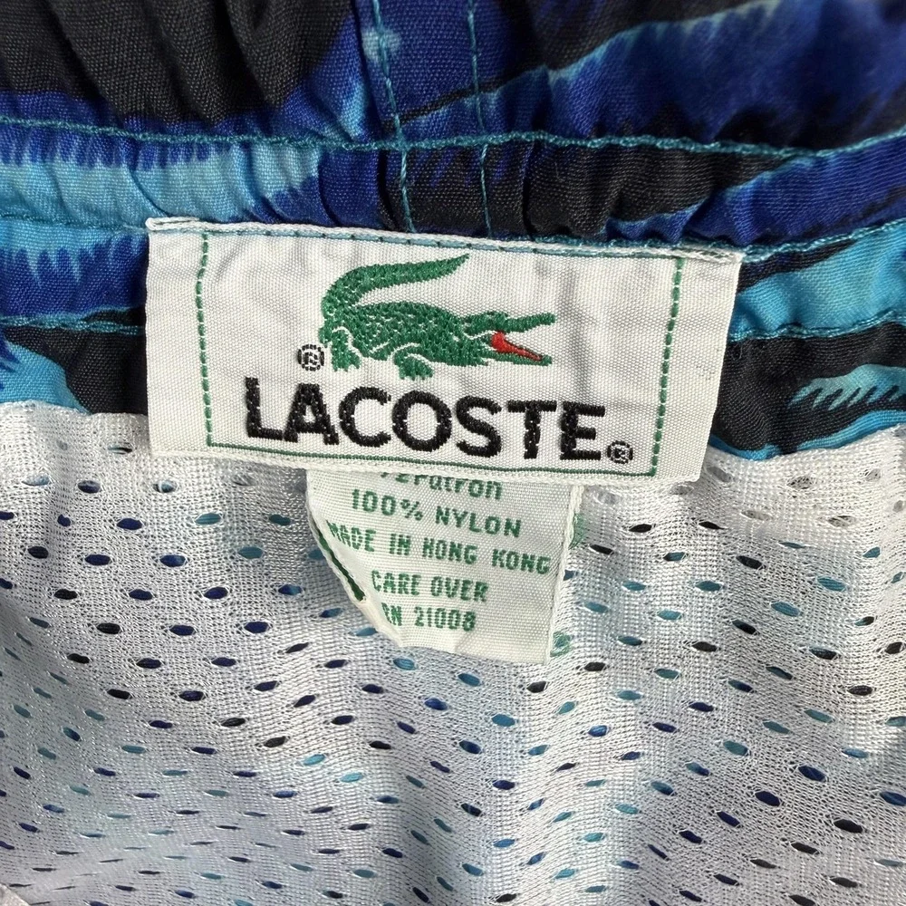 Vintage Lacoste Swim Shorts Mens Medium Blue Dolphin Print Lined Trunks Beach